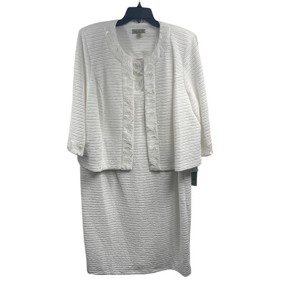 MAYA BROOKE Women 2 Piece Jacket Dress Set 18W White Embroidered Sequin Coquette - Picture 1 of 15